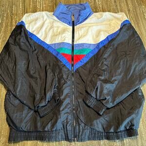 Vizor Vintage Full Zip Windbreaker Black White Blue 80s 90s Men’s Size L
